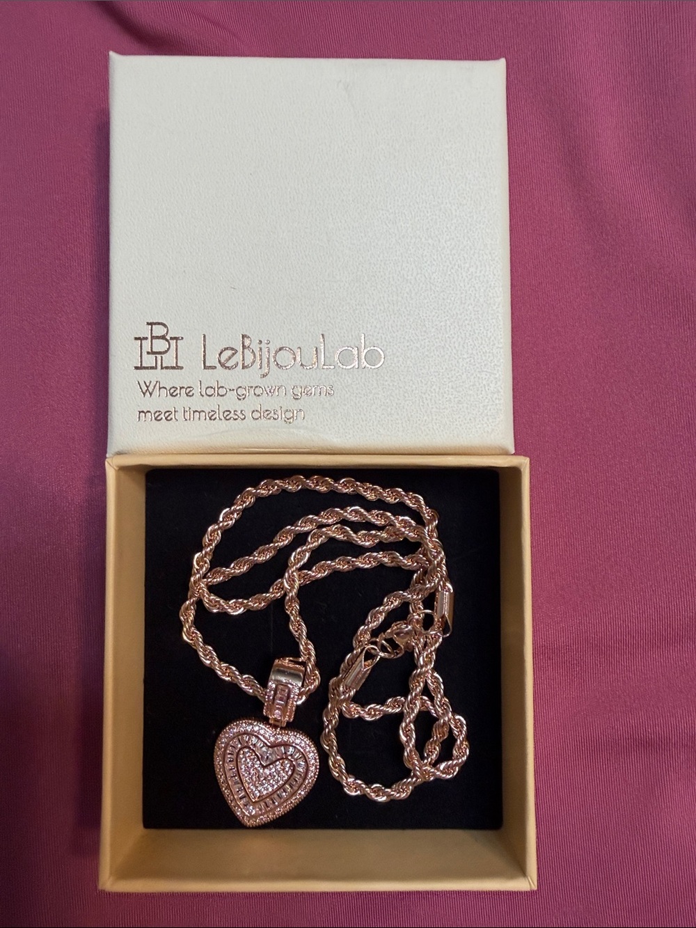 Rose Gold Heart Pendant Necklace with Sparkling Crystals - Picture 3 of 3